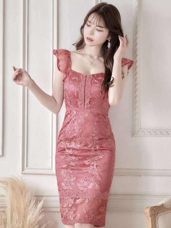 画像9: Lサイズあり【DEA./ディア】ワンピース/ 刺繍レース/ フリル袖/ タイト/ ひざ丈/ ミディアム/ キャバドレス【OF08】