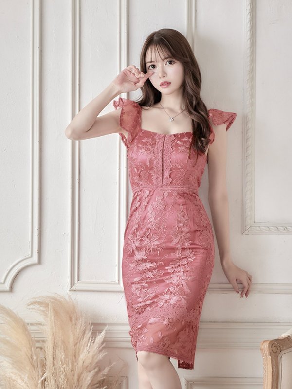 画像11: Lサイズあり【DEA./ディア】ワンピース/ 刺繍レース/ フリル袖/ タイト/ ひざ丈/ ミディアム/ キャバドレス【OF08】