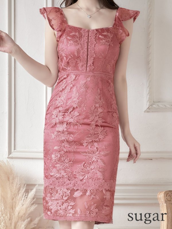 画像13: Lサイズあり【DEA./ディア】ワンピース/ 刺繍レース/ フリル袖/ タイト/ ひざ丈/ ミディアム/ キャバドレス【OF08】