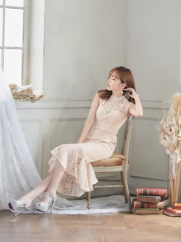 画像6: Lサイズあり【DEA./ディア】マーメイド/ ケミカルレース/ ノースリーブ/ ワンピース/ ミモレ丈/ ミディアムドレス/ キャバドレス【OF08】