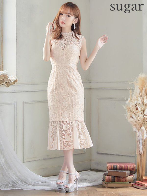 画像7: Lサイズあり【DEA./ディア】マーメイド/ ケミカルレース/ ノースリーブ/ ワンピース/ ミモレ丈/ ミディアムドレス/ キャバドレス【OF08】