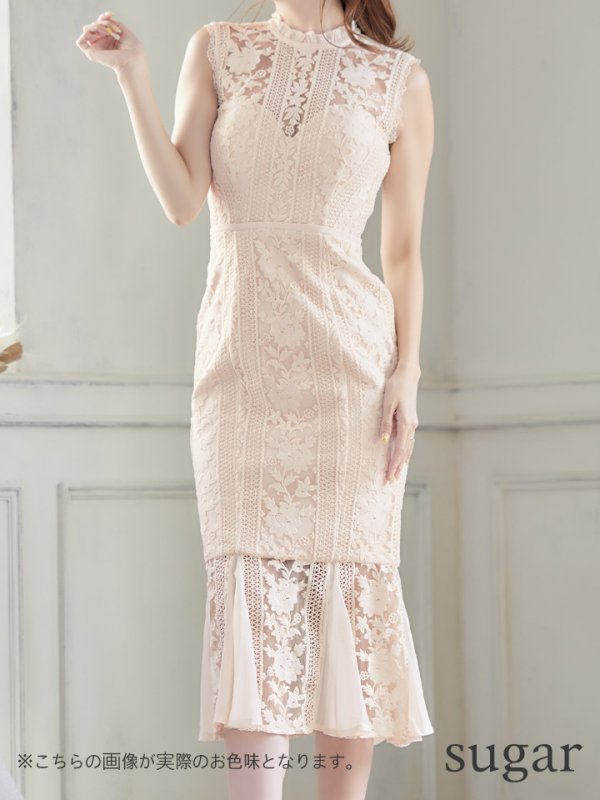 画像8: Lサイズあり【DEA./ディア】マーメイド/ ケミカルレース/ ノースリーブ/ ワンピース/ ミモレ丈/ ミディアムドレス/ キャバドレス【OF08】