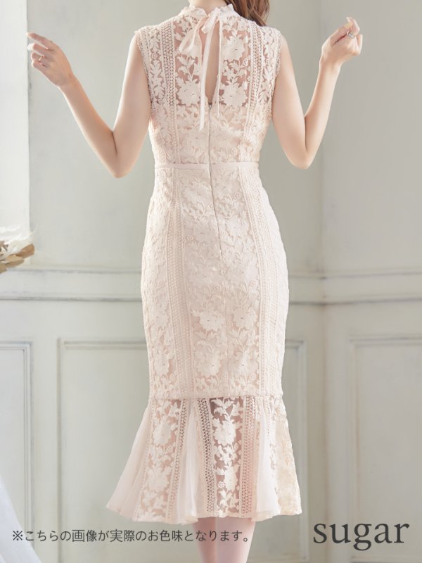 画像9: Lサイズあり【DEA./ディア】マーメイド/ ケミカルレース/ ノースリーブ/ ワンピース/ ミモレ丈/ ミディアムドレス/ キャバドレス【OF08】