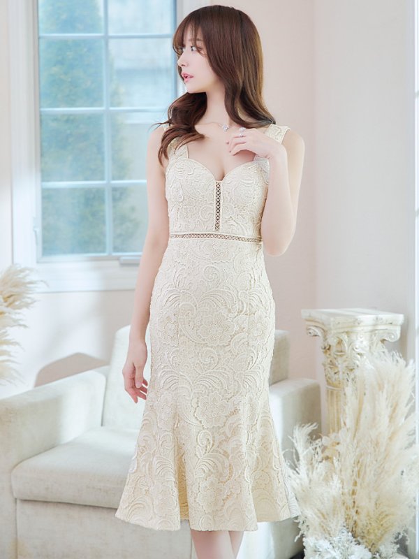 画像3: Lサイズあり【DEA./ディア】ケミカルレース/ マーメード/ ミディアム丈/ ワンピース/ キャバドレス【OF08】