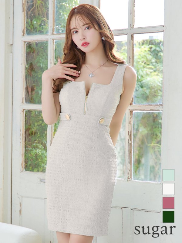 画像2: XS-Lサイズあり☆【DEA. by ROBE de FLEURS/ディアバイローブドフルール】ジップ/ ZIP/ ワッフル/ ノースリーブ/ タイト/ ミディアム丈/ キャバドレス[OF2]