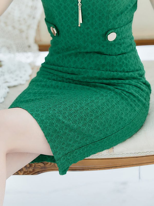 画像11: XS-Lサイズあり☆【DEA./ディア】ジップ/ ZIP/ ワッフル/ ノースリーブ/ タイト/ ミディアム丈/ キャバドレス【OF08】