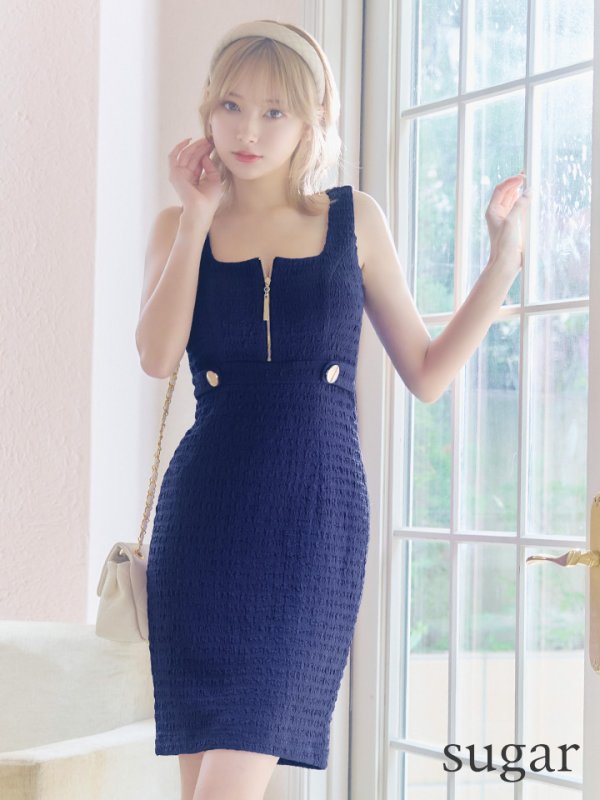 画像2: XS-Lサイズあり☆【DEA. by ROBE de FLEURS/ディアバイローブドフルール】ジップ/ ZIP/ ワッフル/ ノースリーブ/ タイト/ ミディアム丈/ キャバドレス[OF2]