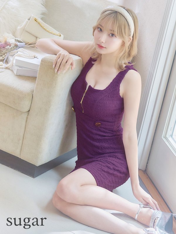 画像2: 門りょうちゃん着用　XS-Lサイズあり【DEA. by ROBE de FLEURS/ディアバイローブドフルール】ジップ/ ZIP/ ワッフル/ ノースリーブ/ タイト/ ミディアム丈/ キャバドレス[OF2]