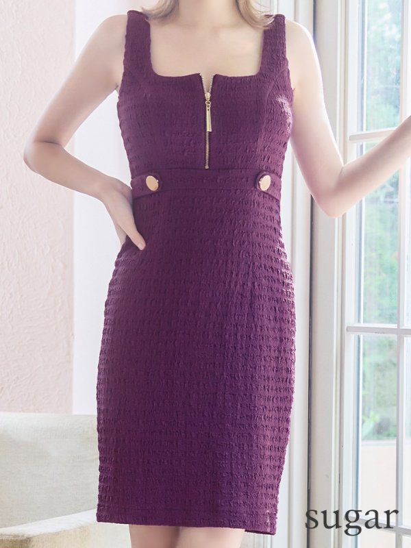 画像8: XS-Lサイズあり☆【DEA./ディア】ジップ/ ZIP/ ワッフル/ ノースリーブ/ タイト/ ミディアム丈/ キャバドレス【OF08】