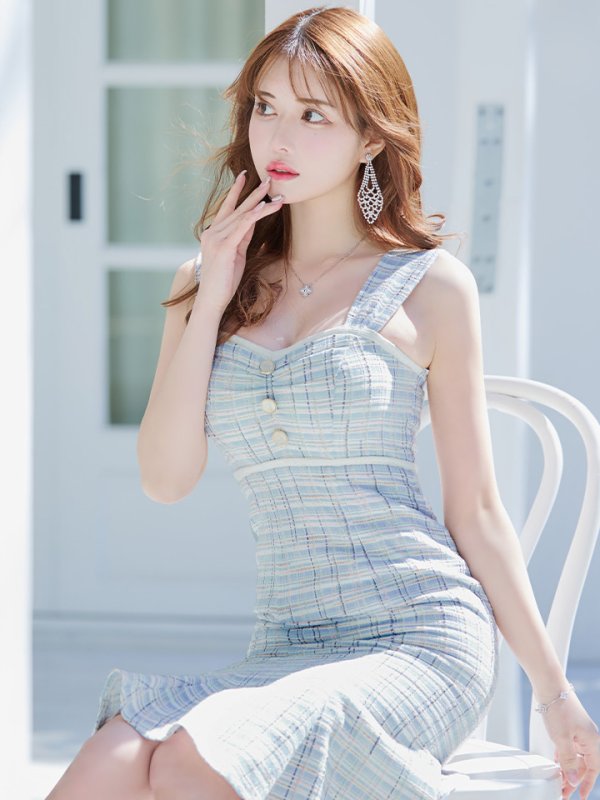 画像5: Lサイズあり【DEA./ディア】ラメ入りスプリングニット/ ツイード/ マーメイド/ フリル/ ミディアム丈/ ワンピース/ キャバドレス【OF08】