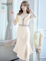XS-Lサイズあり【DEA.by ROBE de FLEURS/ディアバイローブドフルール】スプリングツイード/ マーメイド/ アシンメトリー裾/ ジップ/ タイト/ ミディアム丈/ ワンピース/ キャバドレス[OF2]