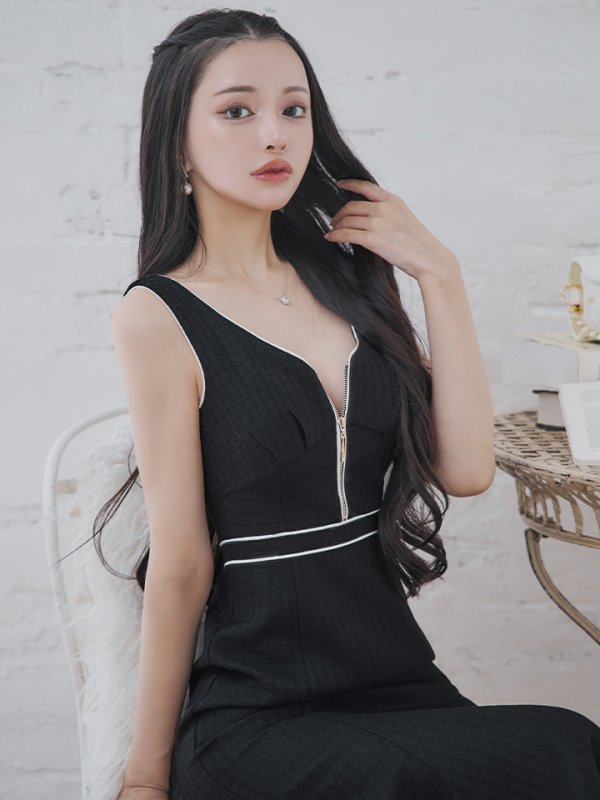 画像6: XS-Lサイズあり【DEA./ディア】スプリングツイード/ マーメイド/ アシンメトリー裾/ ジップ/ タイト/ ミディアム丈/ ワンピース/ キャバドレス【OF08】