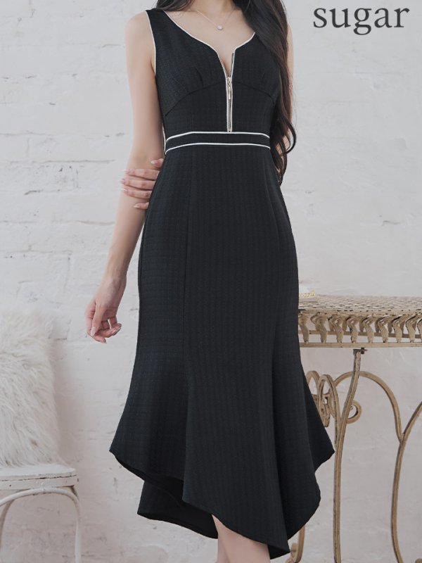 画像8: XS-Lサイズあり【DEA./ディア】スプリングツイード/ マーメイド/ アシンメトリー裾/ ジップ/ タイト/ ミディアム丈/ ワンピース/ キャバドレス【OF08】