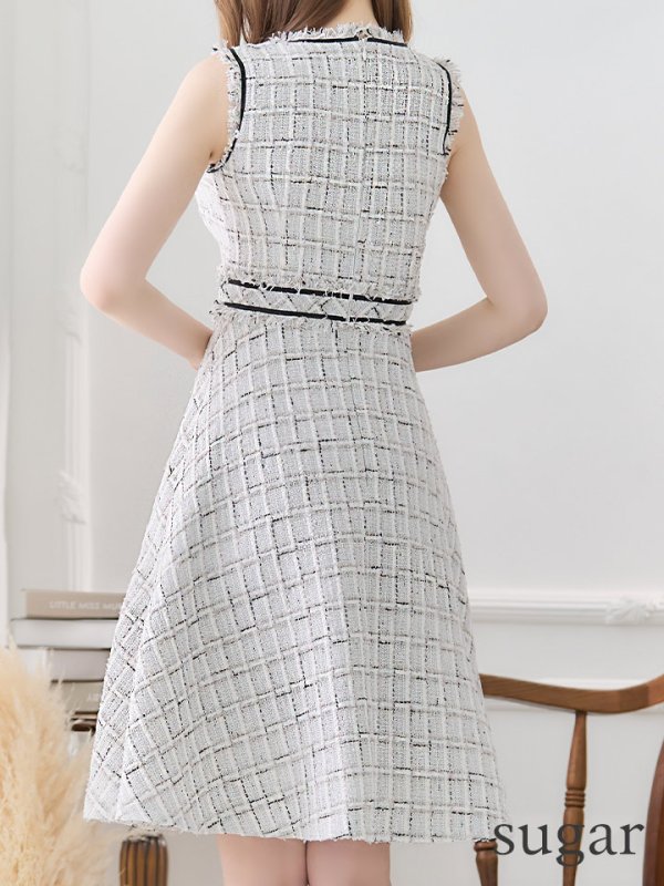 画像9: Lサイズあり【DEA./ディア】スプリングツイード/ フレア/ ミディ丈/ ひざ丈/ ミディアムドレス/ ワンピース/ キャバドレス【OF08】