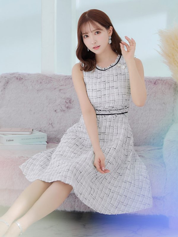 画像13: Lサイズあり【DEA./ディア】スプリングツイード/ フレア/ ミディ丈/ ひざ丈/ ミディアムドレス/ ワンピース/ キャバドレス【OF08】