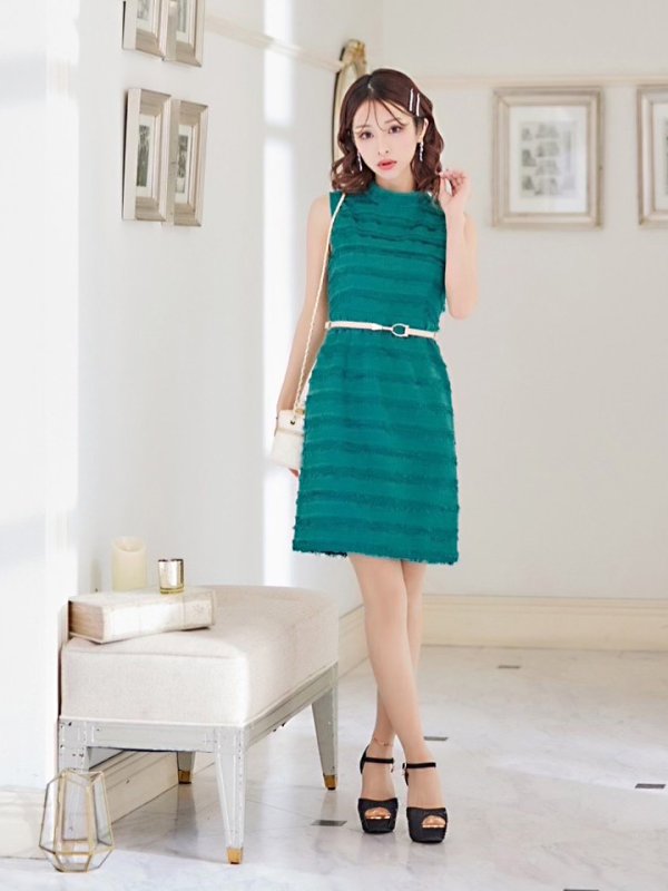 画像9: 門りょうちゃん着用☆XS-Lサイズあり【DEA./ディア】フリンジ/ ベルト/ シンプル/ ワンカラー/ ミニドレス/ キャバドレス【OF08】