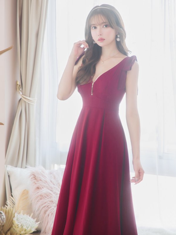 画像5: Lサイズあり【DEA./ディア】ショルダーリボン/ チュール/ フレア/ Aライン/ ストレッチ/ ミディアム丈/ ワンピース/ キャバドレス【OF08】