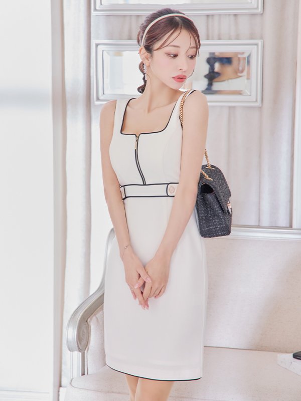 画像4: 門りょうちゃん着用 XS-Lサイズあり【DEA./ディア】 ジップ/ シンプル/ ワンカラー/ノースリーブ/ タイト/ ミディアムドレス/ キャバドレス【OF08】