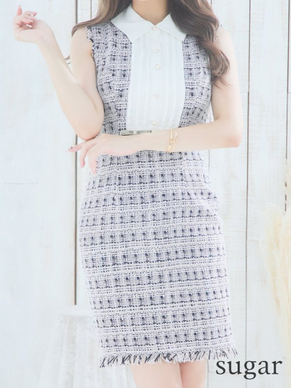 画像8: Lサイズあり【DEA./ディア】襟付き / ツイード/ ノースリーブ/ タイト/ ミニドレス/ キャバドレス【OF08】