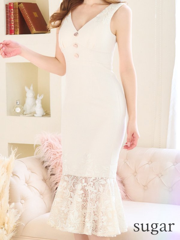 画像17: XS-Lサイズあり【DEA./ディア】マーメイド/ 裾レース/ ノースリーブ/ ワンカラー/ 膝丈/ ミディアムドレス/ キャバドレス【OF08】