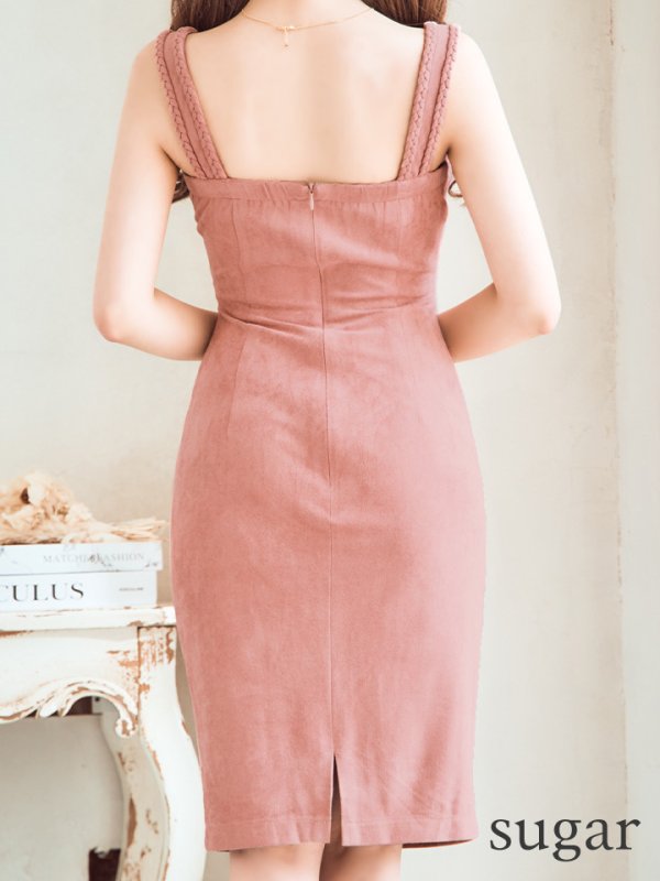 画像14: Lサイズあり【DEA./ディア】スウェード/ ウエストカットデザイン/ ノースリーブ/ ストレッチ/ ミディアム丈/ タイト/ ミディアムドレス/ キャバドレス【OF08】