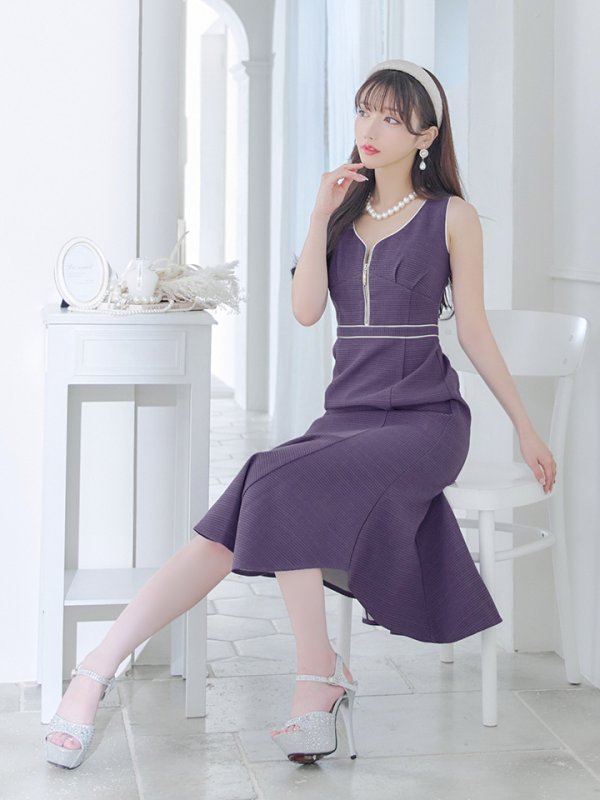 画像3: Lサイズあり【DEA./ディア】アシンメトリー裾/ フロントジッパー/ ノースリーブ/ ミディアム丈/ ミモレ丈/ ミディアムドレス/ キャバドレス【OF08】