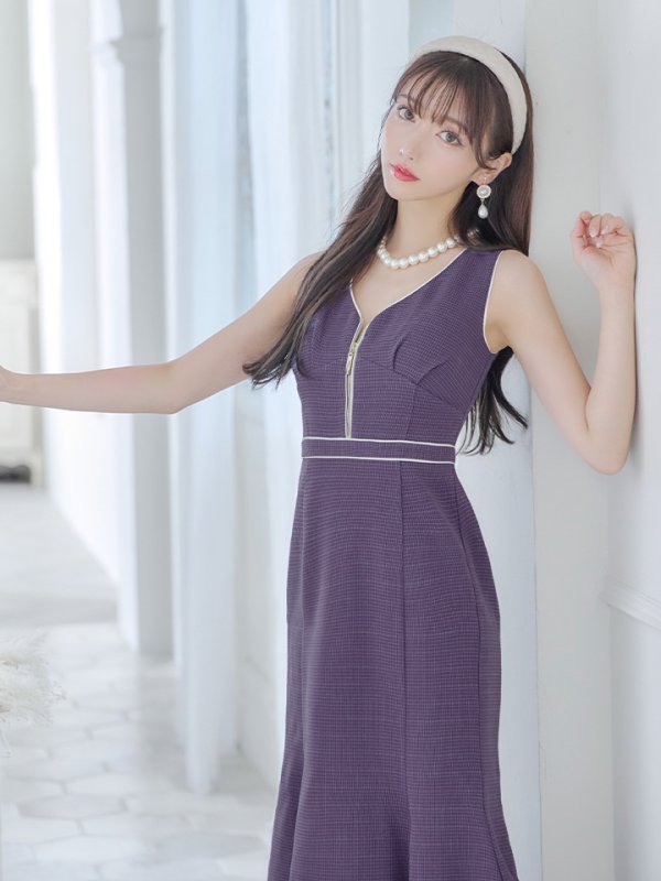 画像6: Lサイズあり【DEA./ディア】アシンメトリー裾/ フロントジッパー/ ノースリーブ/ ミディアム丈/ ミモレ丈/ ミディアムドレス/ キャバドレス【OF08】