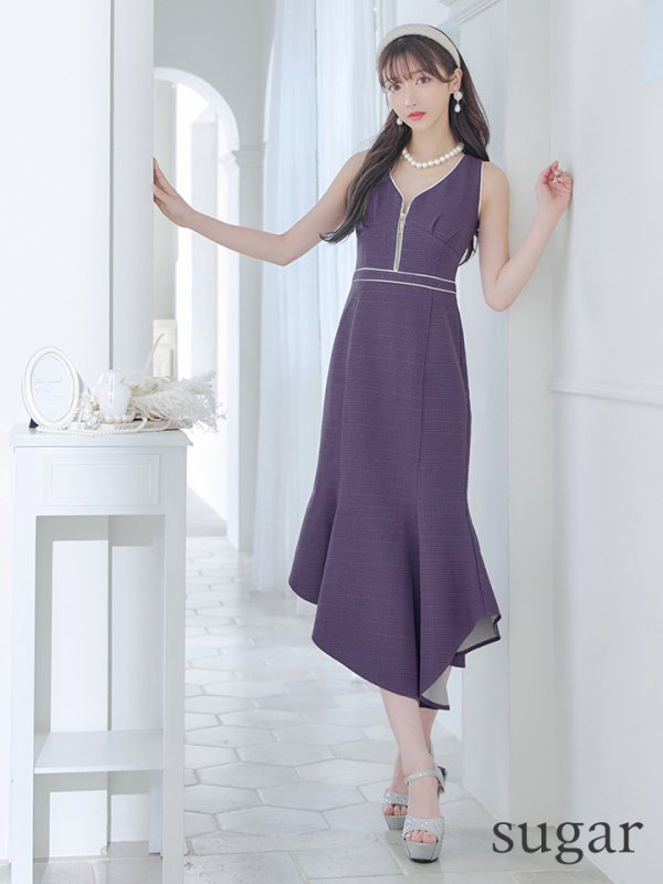 画像7: Lサイズあり【DEA./ディア】アシンメトリー裾/ フロントジッパー/ ノースリーブ/ ミディアム丈/ ミモレ丈/ ミディアムドレス/ キャバドレス【OF08】