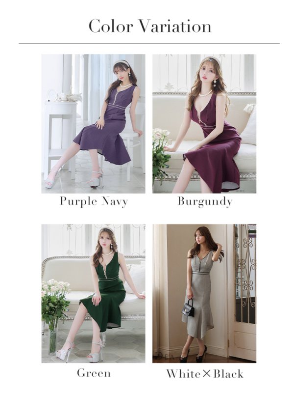 画像33: Lサイズあり【DEA./ディア】アシンメトリー裾/ フロントジッパー/ ノースリーブ/ ミディアム丈/ ミモレ丈/ ミディアムドレス/ キャバドレス【OF08】