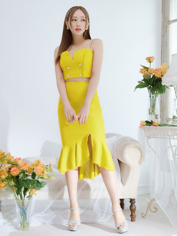 画像9: XSサイズあり【DEA./ディア】ダブルボタン/ ツイード/ フリンジ/ マーメイド/ セットアップ/ ミディアムドレス/ キャバドレス【OF08】