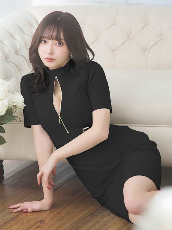 画像2: Lサイズあり【DEA. by ROBE de FLEURS/ディアバイローブドフルール】ベルト/ ジッパー/ 袖付き/ 半袖/ シンプル/ レディ/ ワンピース/ ミモレ丈/ マキシ丈/ ミディアムドレス/ キャバドレス[OF2]