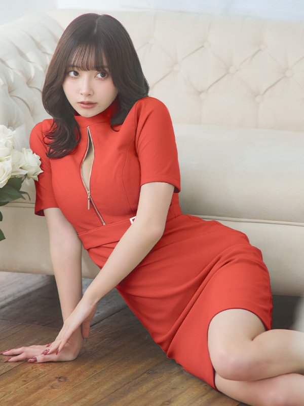 画像27: Lサイズあり【DEA./ディア】ベルト/ ジッパー/ 袖付き/ 半袖/ シンプル/ レディ/ ワンピース/ ミモレ丈/ マキシ丈/ ミディアムドレス/ キャバドレス【OF08】