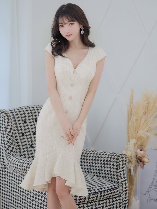 画像4: Lサイズあり【DEA./ディア】ラメ入りスプリングツイード/ マーメイド/ タイト/ ミディアム丈/ ワンピース/ キャバドレス【OF08】