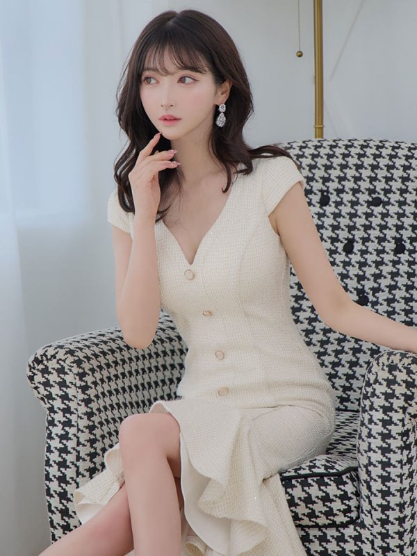 画像5: Lサイズあり【DEA./ディア】ラメ入りスプリングツイード/ マーメイド/ タイト/ ミディアム丈/ ワンピース/ キャバドレス【OF08】