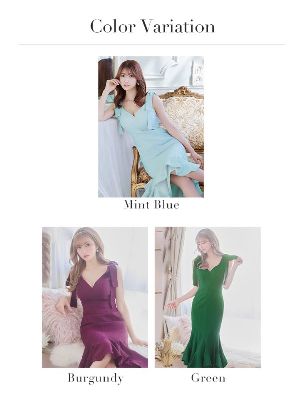 画像49: XS-Lサイズあり【DEA./ディア】ショルダーリボン/ マーメイド/ ノースリーブ/ ワンカラー/ ミモレ丈/ ミディアムドレス/ キャバドレス【OF08】