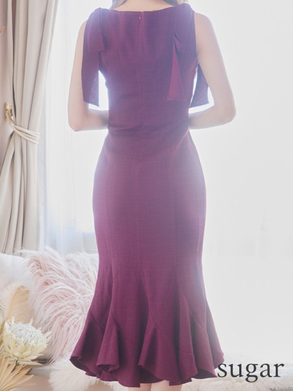 画像9: Lサイズあり【DEA./ディア】ショルダーリボン/ マーメイド/ ノースリーブ/ ワンカラー/ ミモレ丈/ ミディアムドレス/ キャバドレス【OF08】