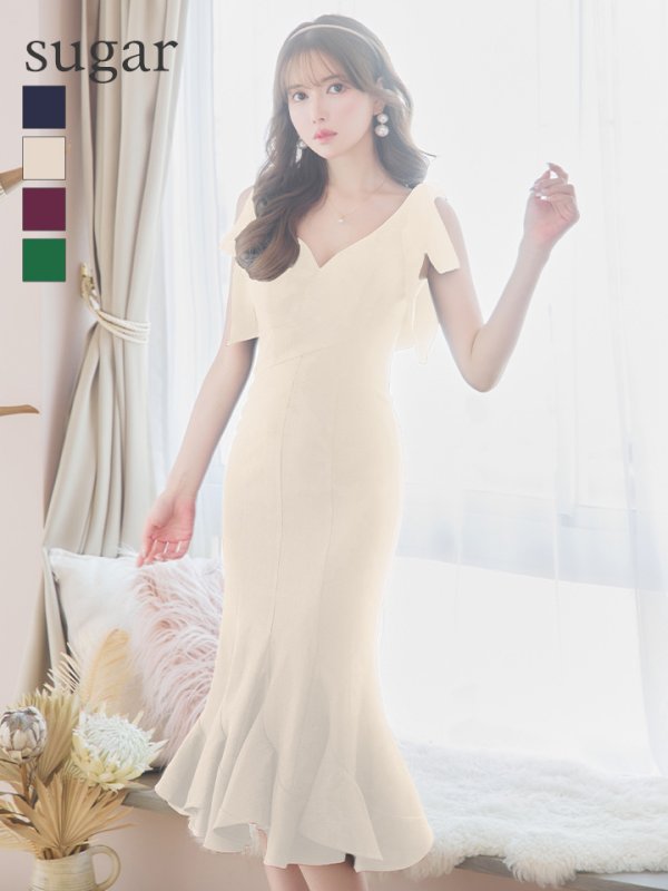 画像15: Lサイズあり【DEA. by ROBE de FLEURS/ディアバイローブドフルール】ショルダーリボン/ マーメイド/ ノースリーブ/ ワンカラー/ ミモレ丈/ ミディアムドレス/ キャバドレス[OF2]