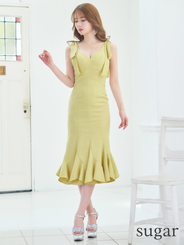 画像29: Lサイズあり【DEA./ディア】ショルダーリボン/ マーメイド/ ノースリーブ/ ワンカラー/ ミモレ丈/ ミディアムドレス/ キャバドレス【OF08】