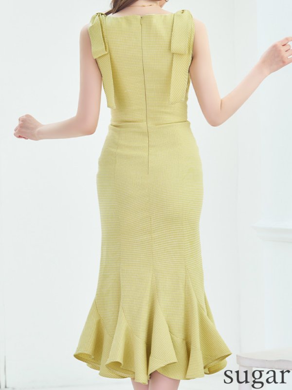 画像31: Lサイズあり【DEA./ディア】ショルダーリボン/ マーメイド/ ノースリーブ/ ワンカラー/ ミモレ丈/ ミディアムドレス/ キャバドレス【OF08】