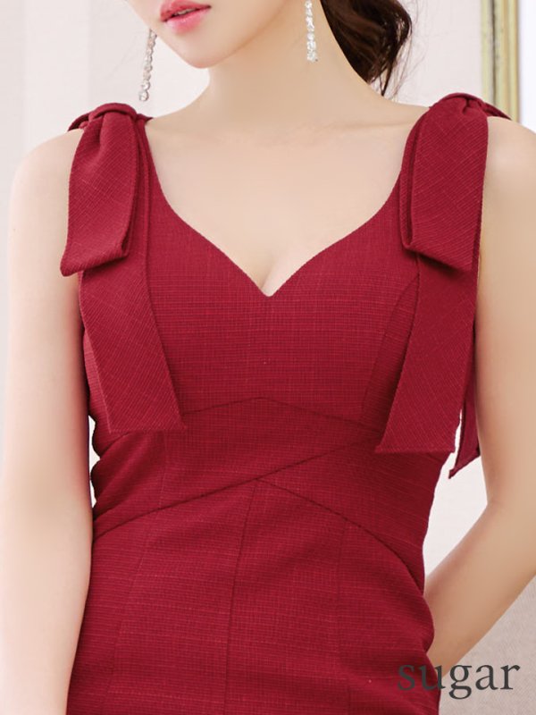 画像16: XS-Lサイズあり【DEA./ディア】ショルダーリボン/ マーメイド/ ノースリーブ/ ワンカラー/ ミモレ丈/ ミディアムドレス/ キャバドレス【OF08】