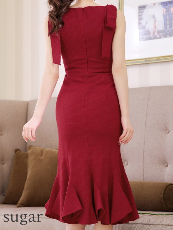 画像15: XS-Lサイズあり【DEA./ディア】ショルダーリボン/ マーメイド/ ノースリーブ/ ワンカラー/ ミモレ丈/ ミディアムドレス/ キャバドレス【OF08】