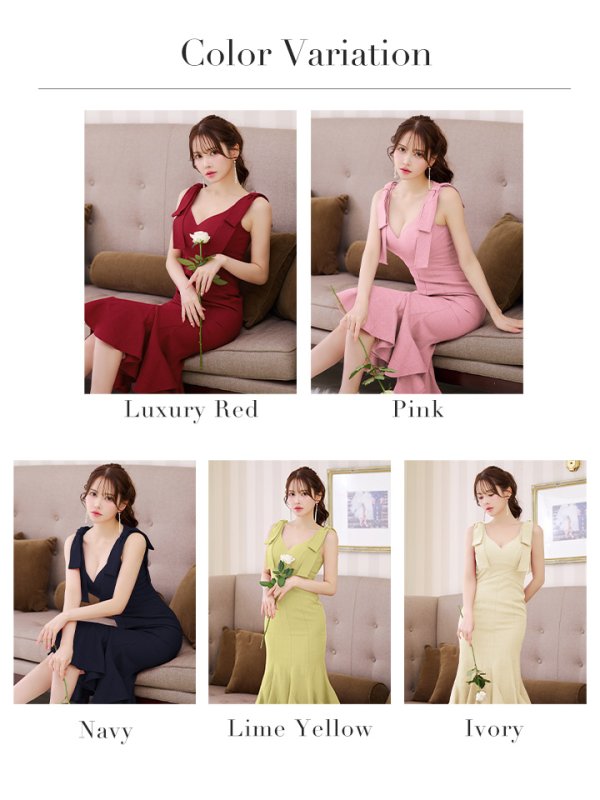 画像48: XS-Lサイズあり【DEA./ディア】ショルダーリボン/ マーメイド/ ノースリーブ/ ワンカラー/ ミモレ丈/ ミディアムドレス/ キャバドレス【OF08】