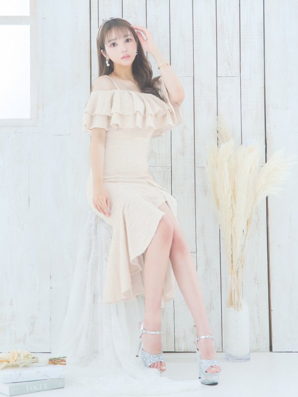 画像3: Lサイズあり【DEA./ディア】オフショル/ マーメード/ フリル/ ニット/ ツイード/ ミモレ丈/ ミディアムドレス/ キャバドレス【OF08】