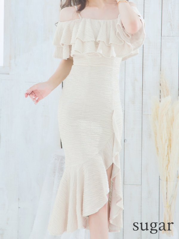 画像8: Lサイズあり【DEA./ディア】オフショル/ マーメード/ フリル/ ニット/ ツイード/ ミモレ丈/ ミディアムドレス/ キャバドレス【OF08】