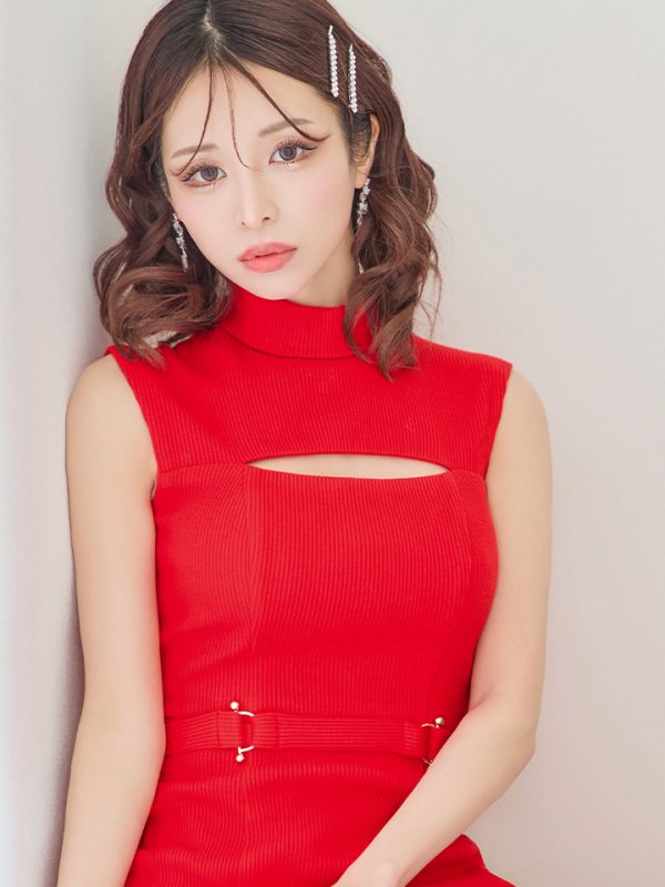 画像14: 門りょうちゃん着用【XS-Lサイズあり】【DEA./ディア】バストカット/ バックル/ ワンカラー/ ノースリーブ/ タイト/ 膝丈/ ミディアムドレス/ キャバドレス【OF08】