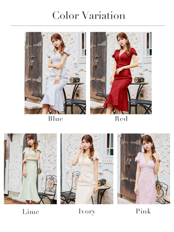 画像36: Lサイズあり【DEA./ディア】フロントジッパー/ パフスリーブ/ ミディアム丈/ ワンピース/ キャバドレス【OF08】