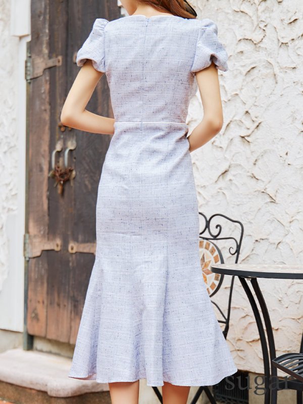 画像9: Lサイズあり【DEA./ディア】フロントジッパー/ パフスリーブ/ ミディアム丈/ ワンピース/ キャバドレス【OF08】