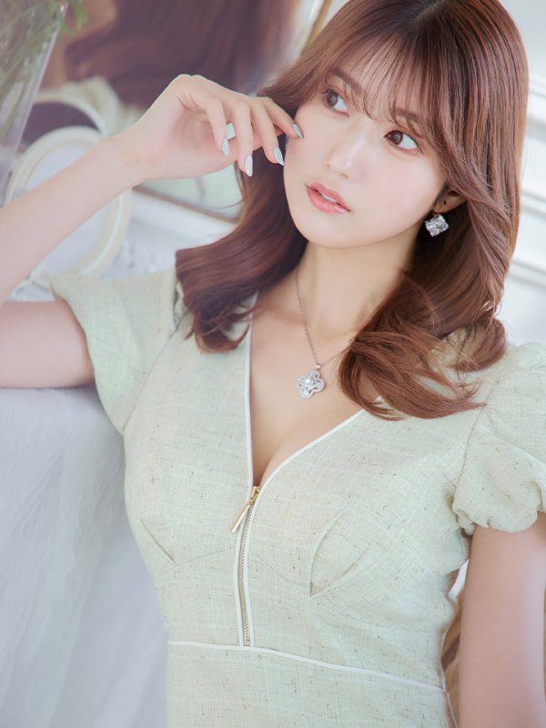 画像10: Lサイズあり【DEA./ディア】フロントジッパー/ パフスリーブ/ ミディアム丈/ ワンピース/ キャバドレス【OF08】