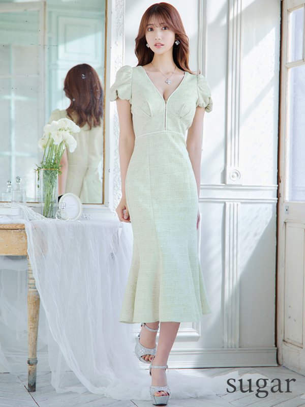 画像11: Lサイズあり【DEA./ディア】フロントジッパー/ パフスリーブ/ ミディアム丈/ ワンピース/ キャバドレス【OF08】