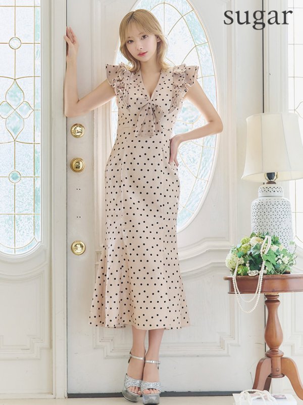 画像7: Lサイズあり【DEA./ディア】フリル/ リボン/ ドット/ マーメイド/ ミモレ丈/ ミディアムドレス/ キャバドレス【OF08】